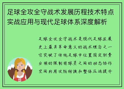 足球全攻全守战术发展历程技术特点实战应用与现代足球体系深度解析 足球全攻全守战术发展历程技术特点实战应用与现代足球体系深度解析